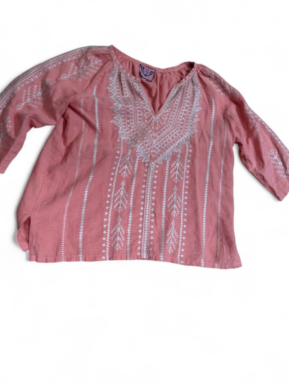 Johnny Was Dusty Rose Embroidered Linen Tunic / Size L